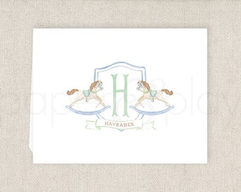 Printed Watercolor Rocking Horse Folded Thank You Cards