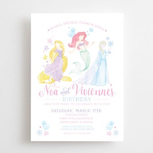 Printable Watercolor Princess Invitations // princess // birthday // rapunzel // ariel // elsa // frozen // invite