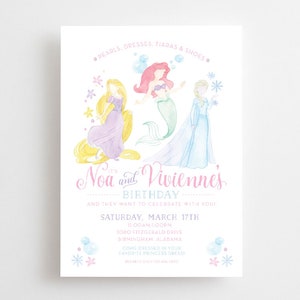 PRINTABLE Watercolor Princess Invitations // princess // birthday // rapunzel // ariel // elsa // frozen // invite