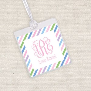 Monogram Stripe Diaper Bag Tag // backpack // TBBC // Bonnet // luggage tag // bag tag // pink // boy // broad street // personalized