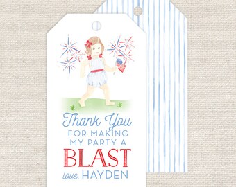 Watercolor Patriotic Favor Tags // enclosure cards // girl // calling cards // gift cards // slipper // fourth  // sunsuit // personalized