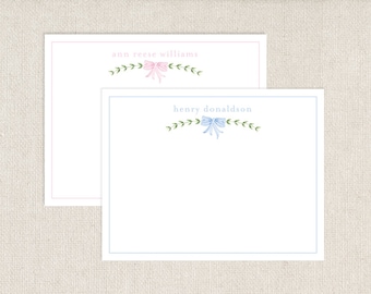 Personalized Bow Boxwood Flat Thank You Cards