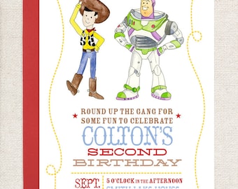 Watercolor Cowboy & Buzz Invitations // toy // woody // buzz // birthday // invite // printable // printed // digital // story