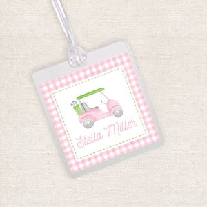 Watercolor Golf Cart Luggage/Diaper Bag Tag // boy // girl // pink // personalized // bag // school // backpack // ball