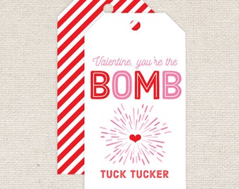 25 Printed Valentine You're the Bomb Tags