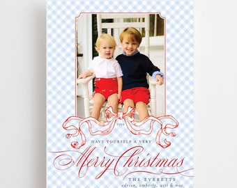 Gingham Christmas Card // red // blue // check // photo // holiday