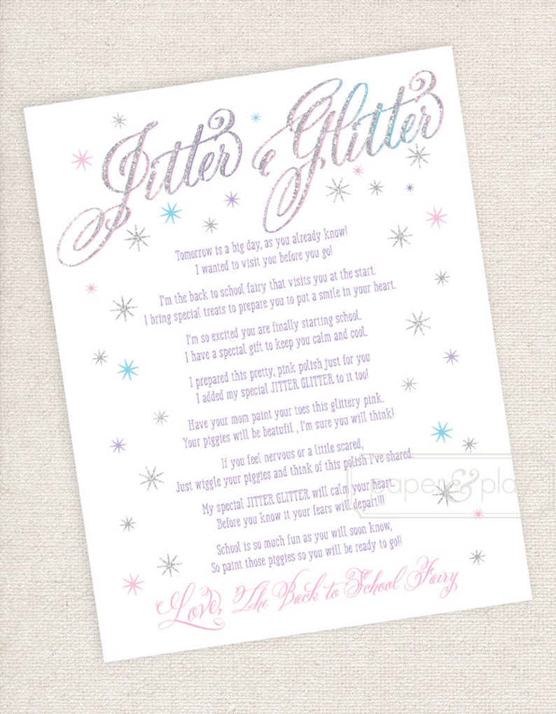 Printable Evening just before College or university Jitter Glitter Letter image regarding Jitter Glitter Poem Printable named Printable Evening just before College or university Jitter Glitter Letter