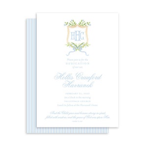 Watercolor Blue Floral Crest Monogram Invitation // printable // digital // baby shower // birthday // first // floral // classic