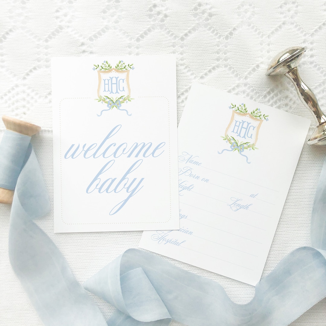 Watercolor Monogram Crest Baby Milestone Cards // Baby // Month Cards ...