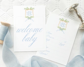 Watercolor Monogram Crest Baby Milestone Cards // baby // month cards // baby shower // gift // milestone // boy // crest // floral // blue