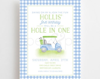 Golf Birthday Invitation Boy - Watercolor Golf Cart Invite - Digital or Printed - Par-tee Birthday - Custom Printable - Hole in One -