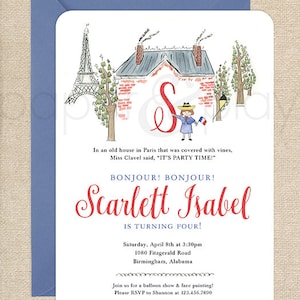 Printable Watercolor Madeline Invitations // birthday // Eiffel Tower // French // Madeline theme // printed
