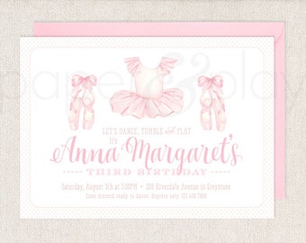 Watercolor Ballet Invitations // printable // printed // digital // tutu // slippers // ballerina // pink // birthday // art