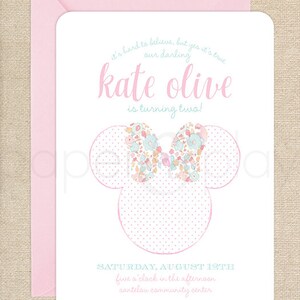 Printable Watercolor Minnie Mouse Invitation // minnie mouse // birthday // floral // liberty // silhouette // disney