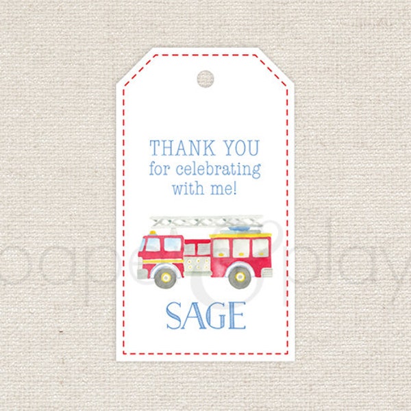 Watercolor Firetruck Favor Tags