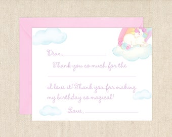 Printed Watercolor Unicorn Thank You Cards