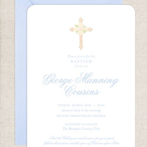 Watercolor Cross Baptism/Christening Invitations // printable // printed // digital // dedication // floral // cross // boy // invite