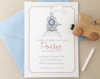 Choo Choo Train Birthday Invitations // printable // printed // digital // choo choo // ticking // train // chugga // birthday