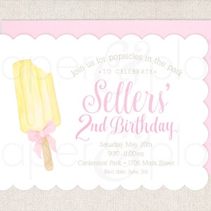 Watercolor Popsicle Invitations // printable // printed // digital // bow // pink // girl // summer // birthday // invite