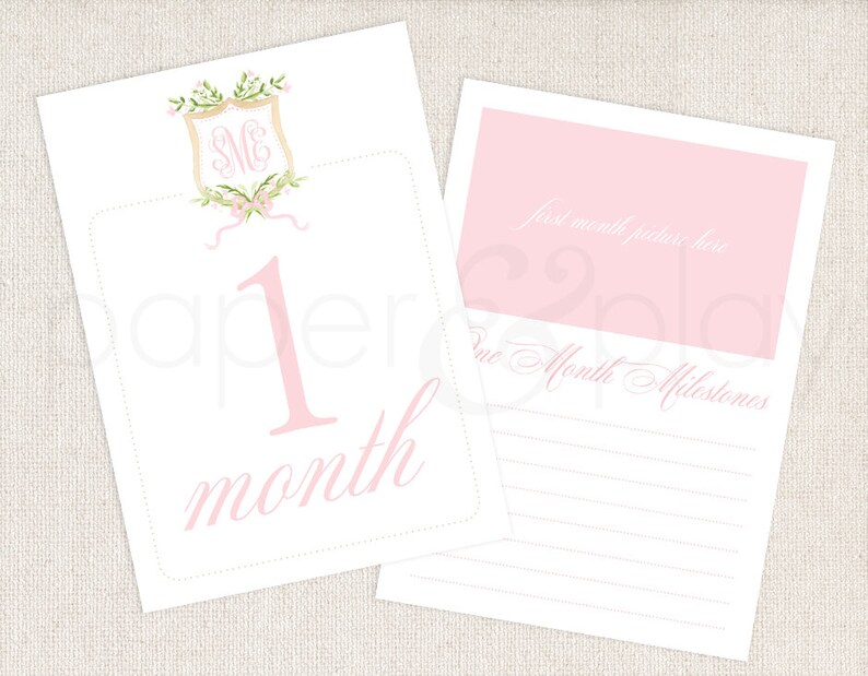 Watercolor Monogram Crest Baby Milestone Cards // Baby // Month Cards ...