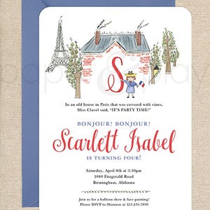 Printable Watercolor Madeline Invitations // birthday // Eiffel Tower // French // Madeline theme // printed