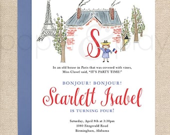 Printable Watercolor Madeline Invitations // birthday // Eiffel Tower // French // Madeline theme // printed