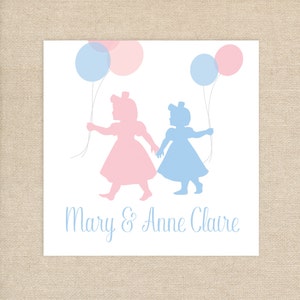 25 Sibling Enclosure Cards // calling cards // gift tags // blue // pink // balloons // silhouettes // personalized