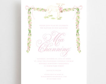 Watercolor Lamb Invitations // printable // printed // baby shower // first birthday // baptism // christening // dedication // floral