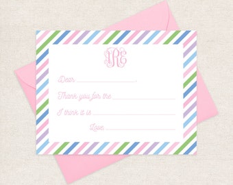 Monogram Stripe Thank You Cards // notecards // enveloppes // beaufort // monogramme // fille // sweet // large street // fill-in // anniversaire