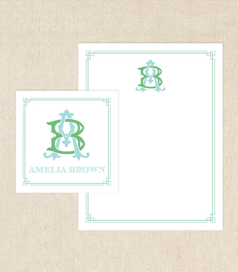 Greek Key Monogram Stationery Set // notecards // calling cards // enclosure cards // monogram gifts image 2