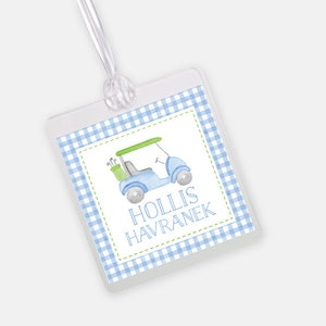 Watercolor Golf Cart Luggage/Diaper Bag Tag // boy // girl // pink // personalized // bag // school // backpack // ball