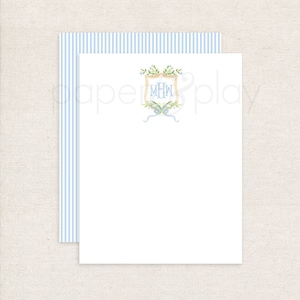 Watercolor Blue Floral Monogram Crest Thank You Cards // notecards // envelopes // baby // gift // monogram //  boy // family // crest