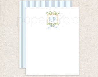 Cartes de remerciement écusson monogramme floral bleu aquarelle // cartes de correspondance // enveloppes // bébé // cadeau // monogramme // garçon // famille // écusson