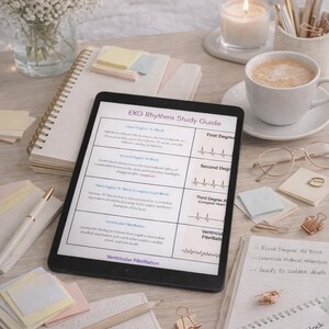 EKG Rhythm Study Guide Printable | Nursing School Notes | ECG Interpretation Sheet| Nclex Review PDF | 3 Reference Sheets