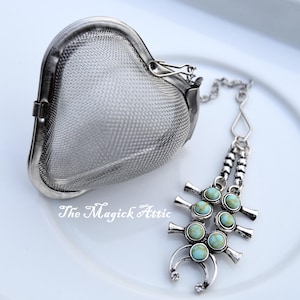 Faux Turquoise Squash Blossom Naja Heart Shaped Loose Leaf Tea Strainer ~ Abundance, Fertility, Protection ~ Native Indigenous Love