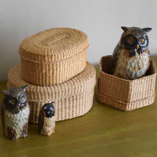 RESERVED for Missy ~ Three Vintage Woven Nesting Baskets w/ Lids - Earth Inspired Home Decor, Boho, Simple, Natural