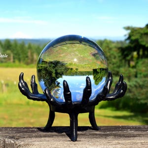 Large Crystal Ball Sphere w/Black Metal Witchy Hands Stand ~ Gift for a Witch, Samhain, Gazing Ball, Divination, Scrying, Psychic-Medium