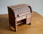 Vintage miniature wood Shackman dollhouse roll top desk - Japan