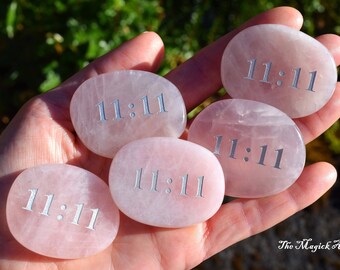 You are on the right path, keep going ~ 11:11 Rose Quartz Palm/Pocket Stone ~ Higher Frequency, Binary, Master Number, Star People, Angelic