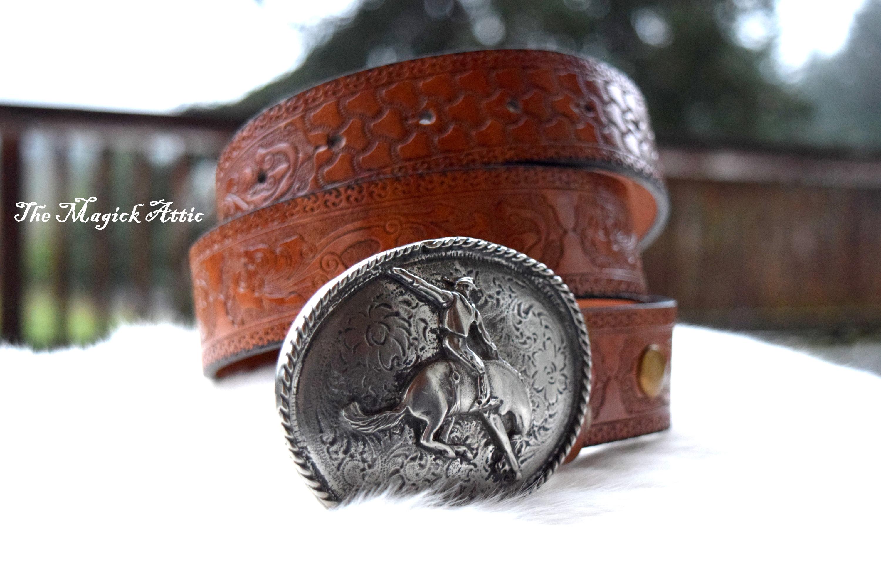 NeW! Boho vegan Western-steer belt Non-Animal, Vegan Western Tooled Rose Embossing Style Belt  main image 2
