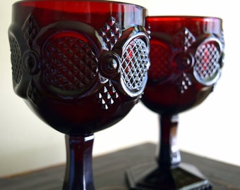 Intention is Magick ~ Set of (2) Vintage Ruby Red Wine Glasses/Goblets ~ Avon 1876 Cape Cod ~ Good Witch, Dark Beauty, Life Is Magickal