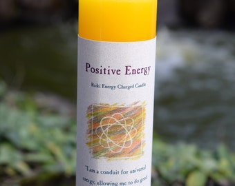 Positive Energy ~ Reiki Charged Yellow Pillar Magickal Candle ~ Good Vibes, Gratitude, Beacon of Light, Body, Mind & Soul Candle Magick