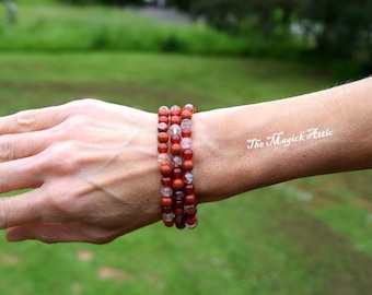 Root Chakra ~ Hematoid, Carnelian & Red Jasper Gemstone Bracelet - 6mm - Chakra Jewelry ~ Life Force, Ground/Center, Shielding, Abundance