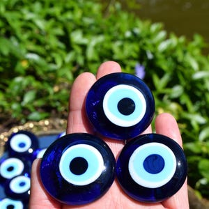 Blue Glass Evil Eye Amulet: Pocket Palm Stone, Protection Charm