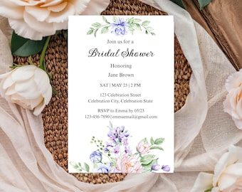 Floral Bridal Shower Invitation Template | Editable Evite (Digital Download)
