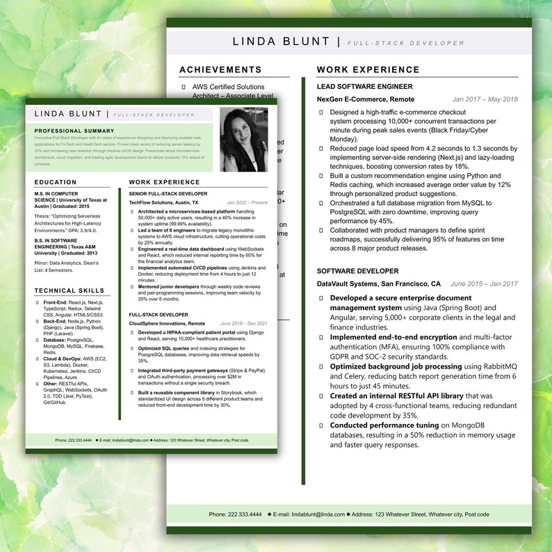 Full Stack Developer Resume Template 2026 | Software Engineer CV Word | ATS Tech Resume | Editable Developer Job Application Download image 7