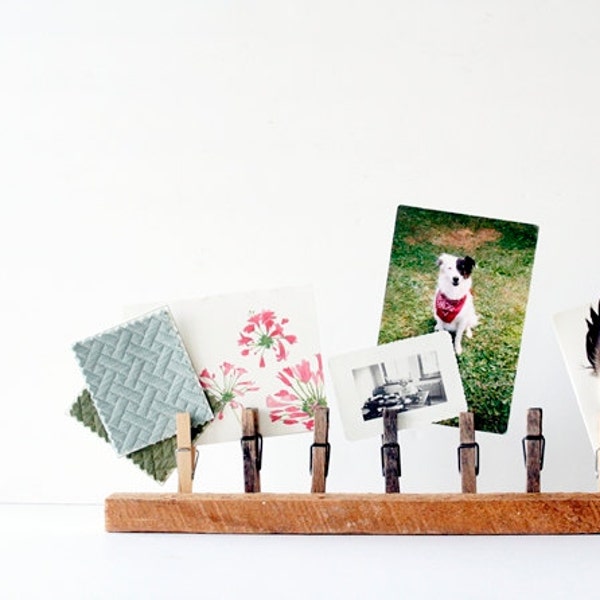 Rustic Mini Mood Board - Clothespin and Wood Card Holder, Desktop Organizer, Bulletin Board, Photo Display Holder