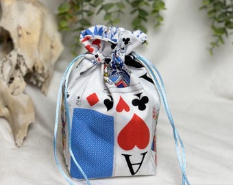 Playing Card Tarot Bag: Lined Blue Diamonds Drawstring Pouch for Oracle Decks