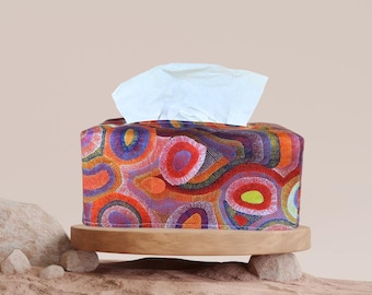 Aboriginal fabric design rectangular tissue box cover, handmade, cotton