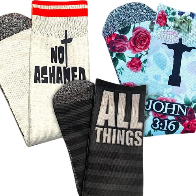Bible Verse Crew Socks: Christian Gift Set, Scripture Designs (3-Pack)